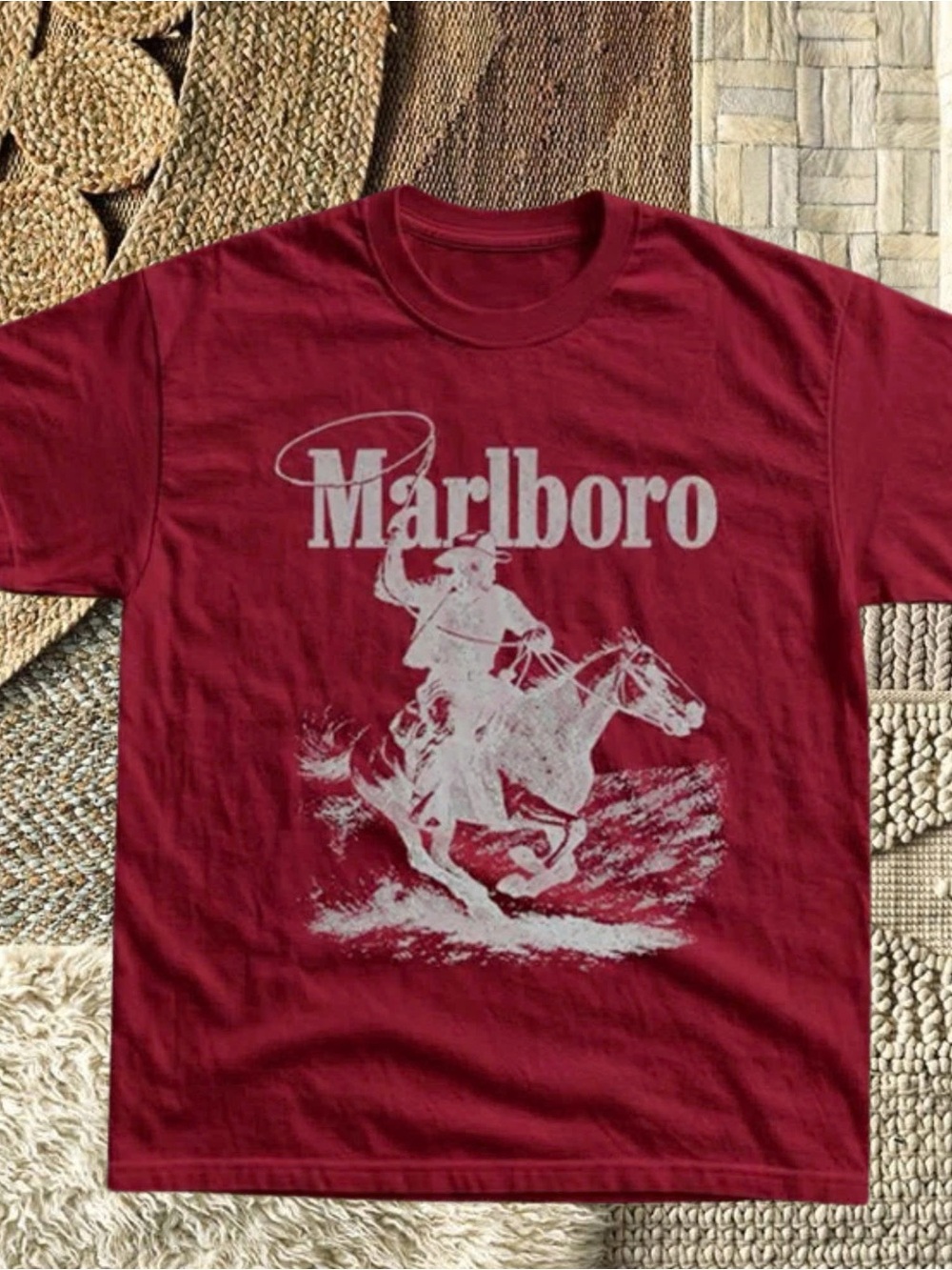Marlboro Men's Deep Red Cowboy Graphic Tee